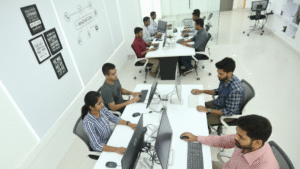 employees working in office camera view