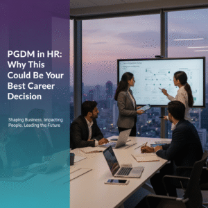 PGDM in HR students discussing talent strategy and career scope in a modern Mumbai office