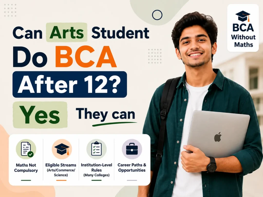 Can Arts Student Do BCA After 12? Yes, Arts students can pursue BCA without Maths at many colleges in India.